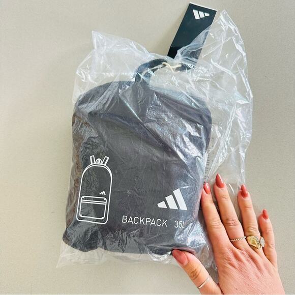 NEW ADIDAS Black White AG Packable Fold Up Backpack Zip Travel Pouch Bag Carryon - Picture 13 of 14